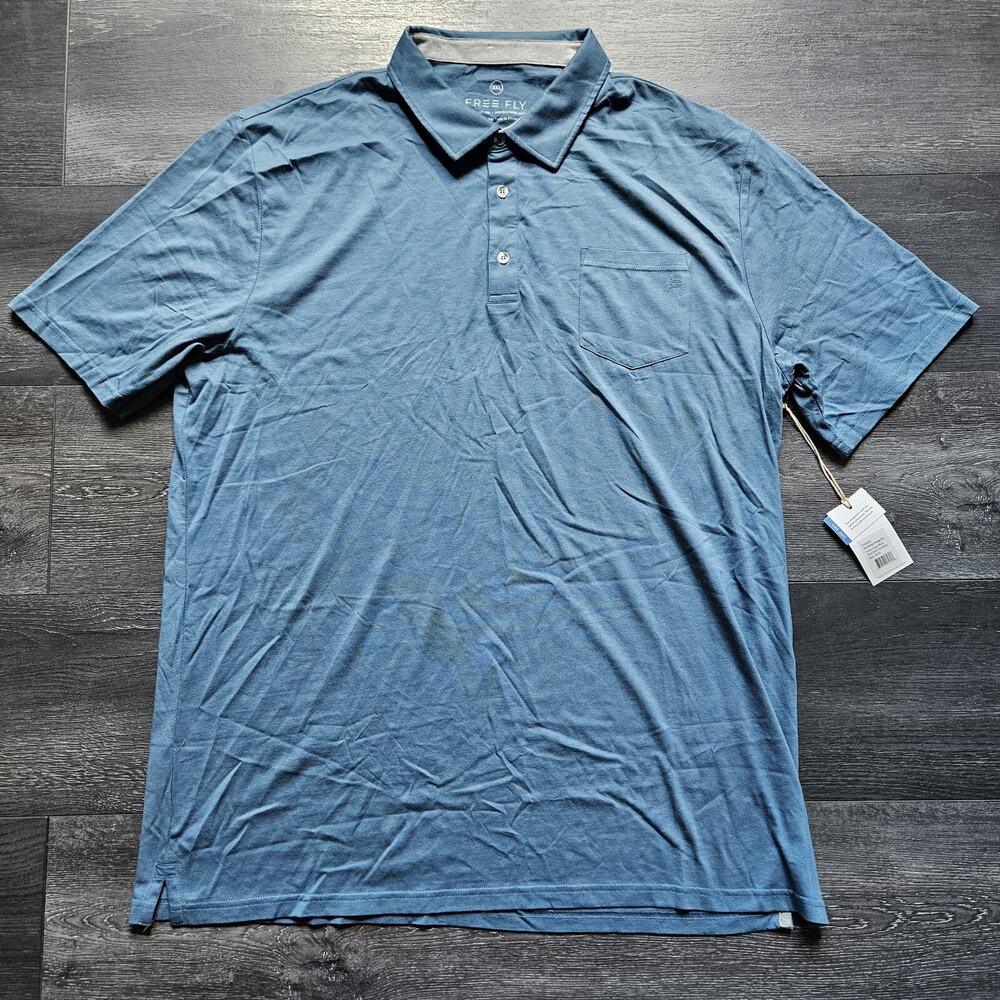 NWT Free Fly Bamboo Heritage Polo Shirt Mens 3XL Blue Soft Stretch UPF50 Pocket